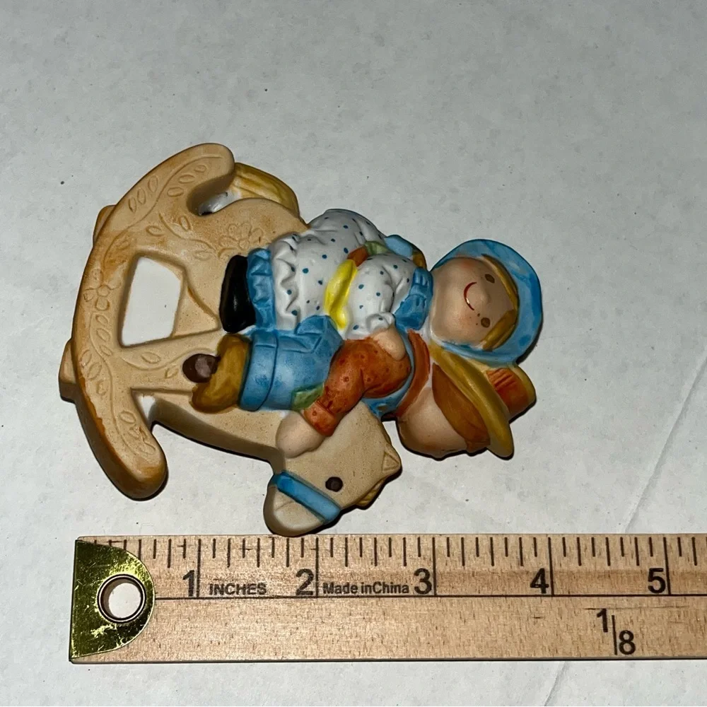 Vintage Holly Hobbie 1981 Figurine Riding a Horse With Brother‎ Robby